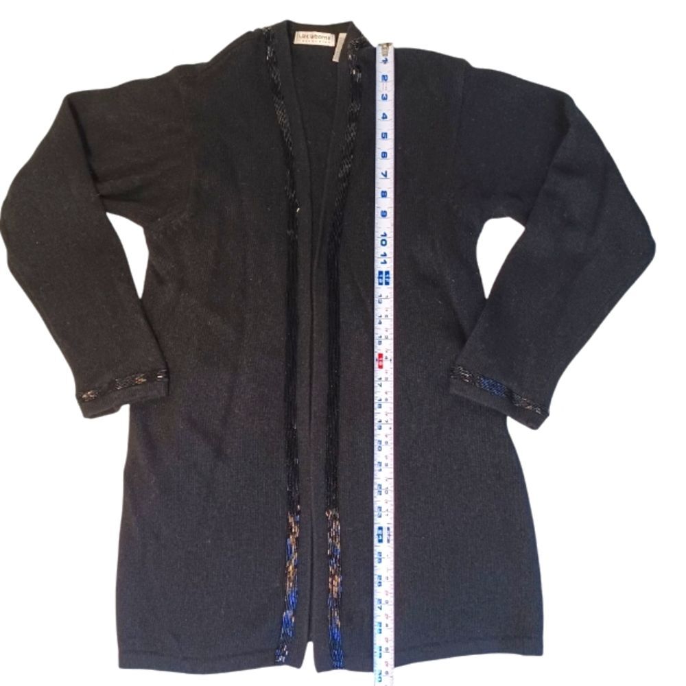 Liz Claiborne Black Cardigan with Beaded Trim Medium - Picture 8 of 9